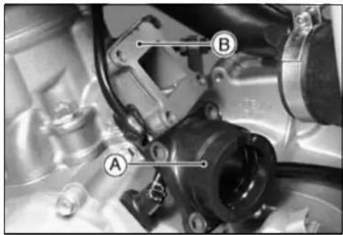 Technical diagram of a mechanical assembly with labeled parts A and B