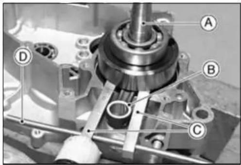 Technical diagram of a mechanical assembly with labeled parts A, B, C, and D