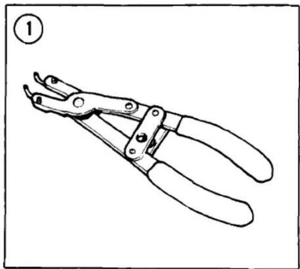 Line drawing of a pair of pliers with handles and metal bands, labeled with number 1 (no text or symbols on the tool itself)