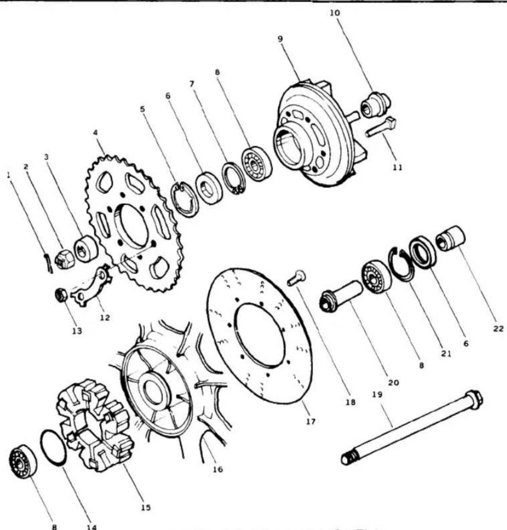 Exploded view diagram of a brake mechanism with numbered parts for identification