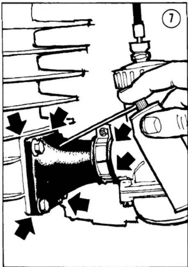 Technical diagram showing hand operating a mechanical device with directional arrows indicating movement or operation