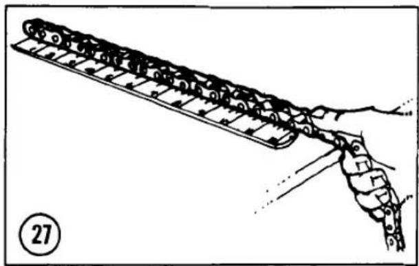 Diagram of a robotic arm with chains and joints, no text or symbols present