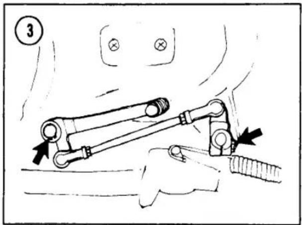 Diagram showing mechanical linkage with labeled parts and directional arrows, likely illustrating a manual or robotic mechanism.