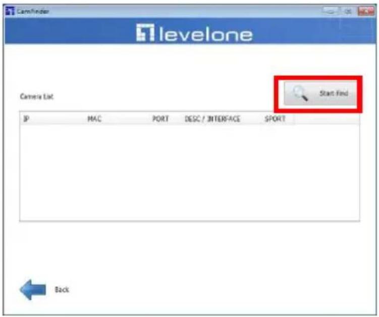 CamFinder levelone Camera List Start Find JP MAC PORT DESC / INTERFACE SPORT Back