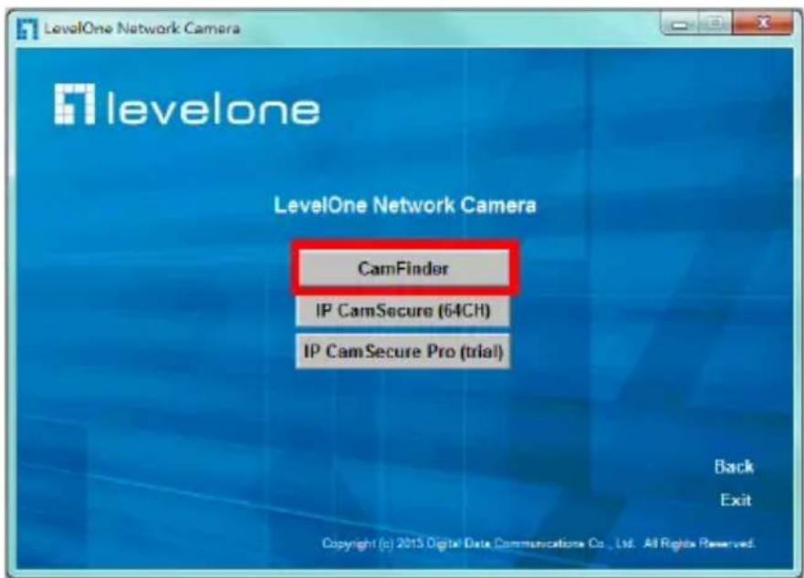 LevelOne Network Camera levelone CamFinder IP CamSecure (64CH) IP CamSecure Pro (trial) Back Exit Copyright (c) 2015 Digital Data Communications Co., Ltd. All Rights Reserved.