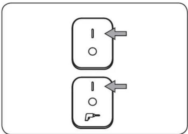 Diagram showing two labeled electrical switch buttons with arrows indicating direction of change or movement.