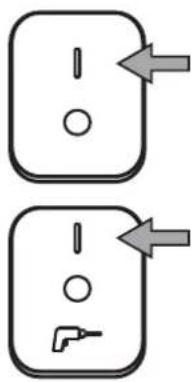 Two identical diagrammatic buttons with arrows pointing to internal symbols (no text or labels).