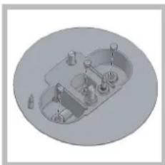 Isometric view of a kitchen sink with multiple fixtures and a circular background (no text or symbols)