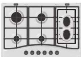 Diagram of a gas stove with four panes and a vent, no text or symbols present