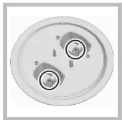 Top-down view of a circular mechanical component with two central holes and mounting holes (no text or symbols visible)