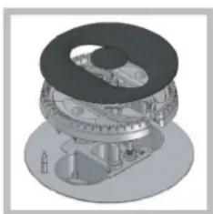 3D architectural rendering of a circular building interior with internal structure (no text or symbols visible)