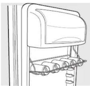 Line drawing of a mechanical device with rollers and a scroll (no text or symbols)
