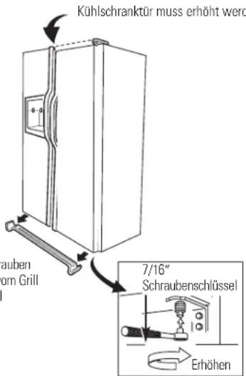 Kühlschranktür muss erhöht werd 7/16" Schraubenschlüssel Erhöhen