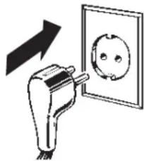 Diagram showing a plug inserted into an electrical outlet with a magnified view of the socket (no text or symbols)