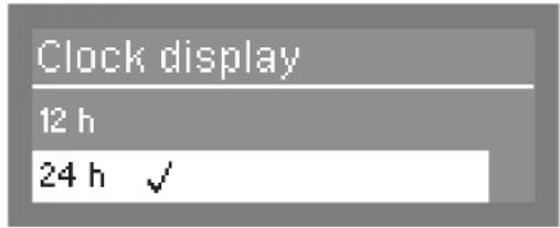 Clock display 12 h 24 h ✓