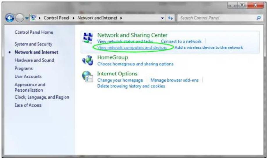 Control Panel Home System and Security • Network and Internet Hardware and Sound Programs User Accounts Appearance and Personalization Clock, Language, and Region Ease of Access Network and Sharing Center View network status and tasks Connect to a network View network computers and devices Add a wireless device to the network HomeGroup Choose homegroup and sharing options Internet Options Change your homepage Manage browser add-ons Delete browsing history and cookies