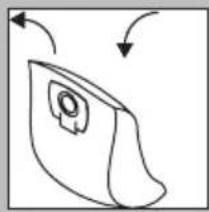 Simple line drawing of a curved object with a circular opening and directional arrows indicating motion (no text or symbols)