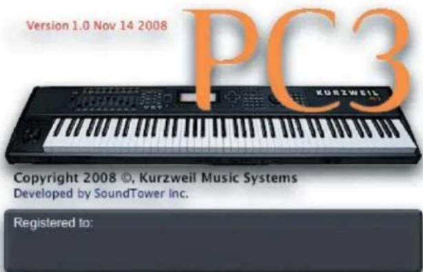 Version 1.0 Nov 14 2008 PC3 KURZWEIL Copyright 2008 ©, Kurzweil Music Systems Developed by SoundTower Inc. Registered to:
