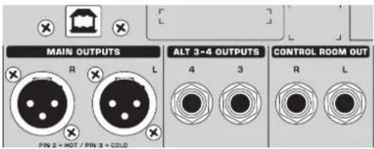 BEHRINGER Xenyx X1204USB - Saídas de mix principal, saídas Alt 3-4 e saídas da sala de controle - 1
