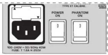 TYPE ET CALIBRE. POWER ON PHANTOM ON 100-240V ~ 50/60Hz 4GW FUSE: T 1.6A H 250V Interl 3888