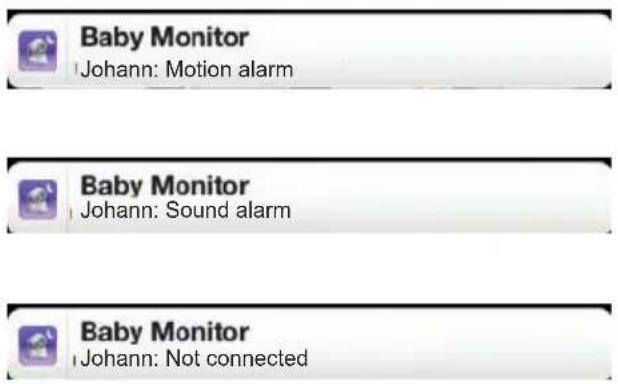 Baby Monitor Johann: Motion alarm Baby Monitor Johann: Sound alarm Baby Monitor Johann: Not connected