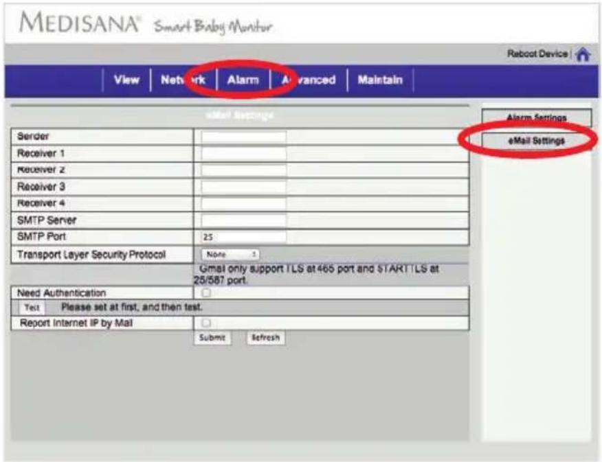 MEDISANA Smart Baby Monitor - Alarma - Configuración alarma-e-mail - 1
