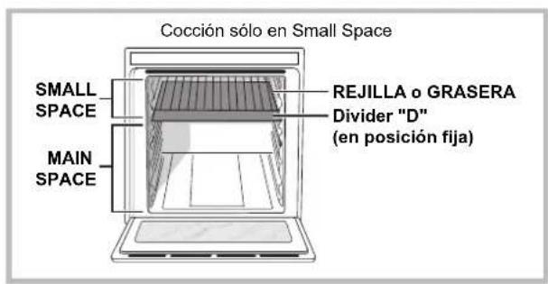 Cocción sólo en Small Space SMALL SPACE MAIN SPACE REJILLA o GRASERA Divider "D" (en posición fija)