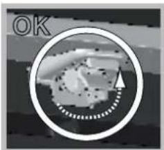 Circular grayscale image with a dotted arrow and 'OK' text overlay (no readable document content)