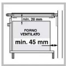 min. 20 mm FORNO VENTILATO min. 45 mm