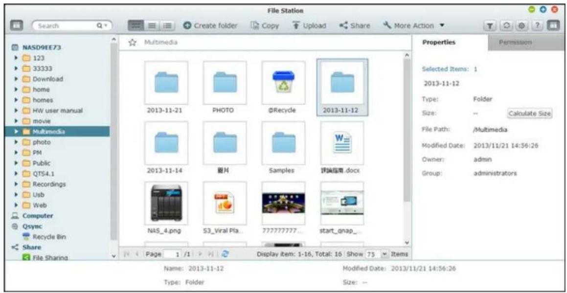 File Station Search Create folder Copy Upload Share More Action NASD9EE73 123 33333 Download home homes HW user manual movie Multimedia photo PM Public QTS4.1 Recordings Usb Web Computer Qsync Recycle Bin Share File Sharing Multimedia 2013-11-21 PHOTO ©Recycle 2013-11-12 2013-11-14 图片 Samples 预览指南.d…