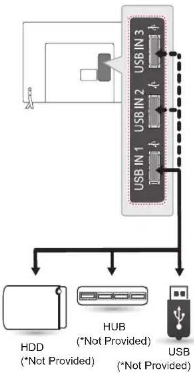 graph TD A["User"] --> B["USB IN 1 USB IN 2 USB IN 3"] B --> C["USB IN 1 USB IN 2 USB IN 3"] C --> D["USB"] D --> E["HUB (*Not Provided)"] E --> F["USB (Not Provided)"] G["HDD (*Not Provided)"] --> D style A fill:#f9f,stroke:#333 style B fill:#ccf,stroke:#333 style C fill:#cfc,stroke:#333 style D fi…