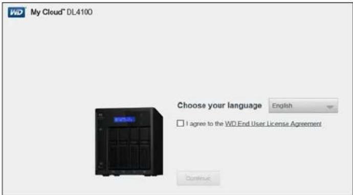 My Cloud® DL4100 Choose your language English I agree to the WD End User License Agreement Continue