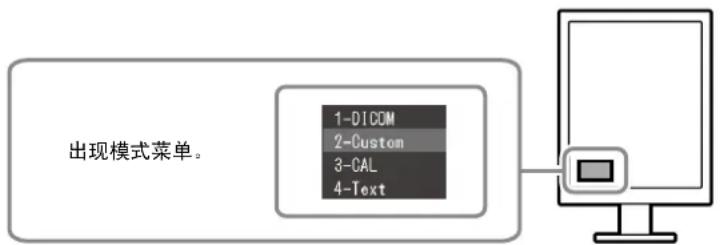 出现模式菜单。 1-DICOM 2-Custom 3-CAL 4-Text