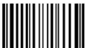 Black and white barcode image with vertical lines and a small white dot in the center
