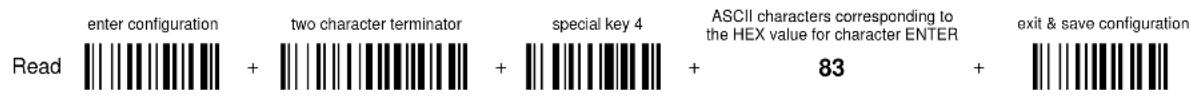 enter configuration two character terminator special key 4 ASCII characters corresponding to the HEX value for character ENTER exit & save configuration Read + + 83 +