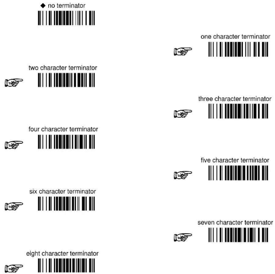 no terminator two character terminator four character terminator six character terminator eight character terminator one character terminator three character terminator five character terminator seven character terminator