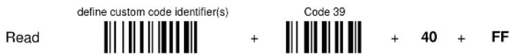 read define custom code identifier(s) + Code 39 + 40 + FF