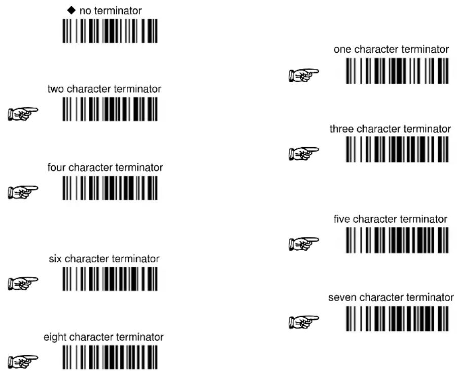 no terminator two character terminator four character terminator six character terminator eight character terminator one character terminator three character terminator five character terminator seven character terminator