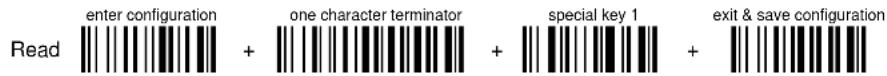 Enter configuration one character terminator special key 1 exit & save configuration Read