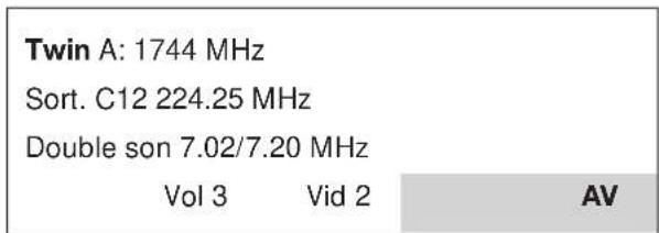 Twin A: 1744 MHz Sort. C12 224.25 MHz Double son 7.02/7.20 MHz Vol 3 Vid 2 AV