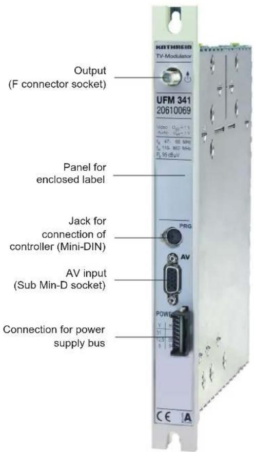 KOTHREIN TV-Modulator Output (F connector socket) UFM 341 20610069 Video Uo-11 Auto Qo-11 47. 85.50Hz Uo 110. MHz Max FL 35 dBuV Panel for enclosed label Jack for connection of controller (Mini-DIN) AV input (Sub Min-D socket) Connection for power supply bus