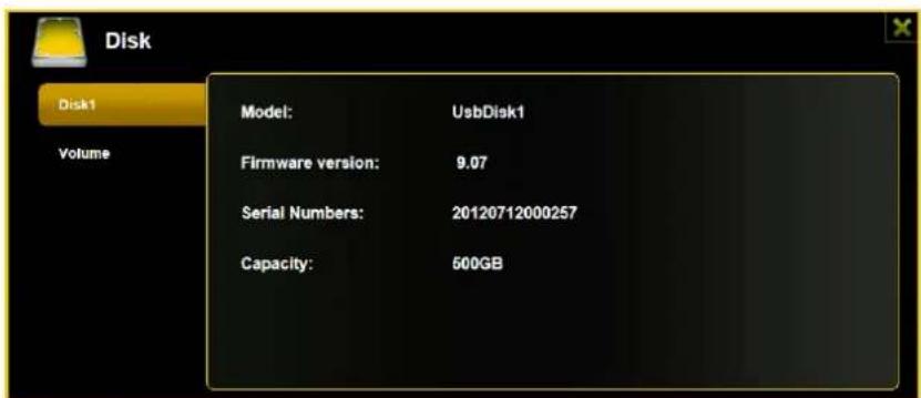 Disk Disk1 Volume Model: UsbDisk1 Firmware version: 9.07 Serial Numbers: 20120712000257 Capacity: 600GB