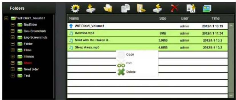 Folders WiFi-Disk1_Volume1 BspBiller Dso-Sronshots Eng-Scremshots Fehler Filmie Intense Music NewFolder Test Name Size User Time WiFi-Disk1_Volume1 adults 2012/1/1 10:19 Kalimba.mp3 8MB admin 2012/1/1 11:34 Maid with the Flaxen H... 3.9MB admin 2012/1/1 13:2 Sleep Away.mp3 4.6MB admin 2012/1/1 13:2…