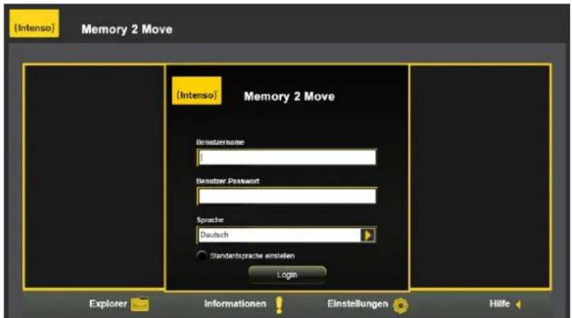 (Intenso) Memory 2 Move (Intenso) Memory 2 Move Deutszername Berebar Password Sprache Deutsch Standardsprache einstellen Login Explorer Informationen Einstellungen Hilfe