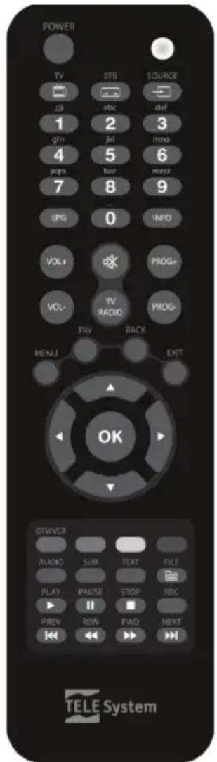 POWER TV STB SOURCE 29 abc:def 1 2 3 qhi/Jel mno 4 5 6 pqrs buv weye 7 8 9 UPG 0 INFO VOL+ OK PROG+ VOL- TV RADIO PROG- F/W BACK MENU EXIT OK OUTPUT AUDIO SUB也有 TEXTsr FILE PLAY Pause STOP REC PREV ROW FWD NEXT TELE System