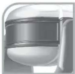 Close-up of a metallic mechanical component with a circular base and central band (no visible text or symbols)