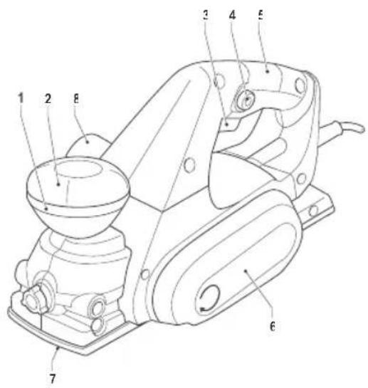 Technical diagram of a mechanical device with numbered parts labeled 1 through 8