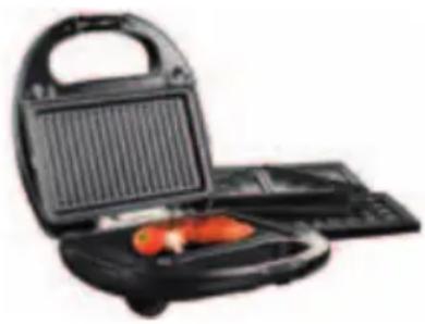 Open black grating with a red food item inside, no visible text or symbols