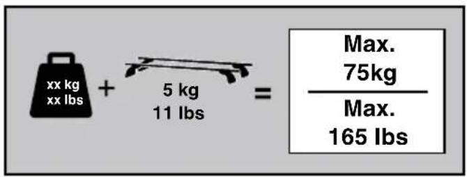 xx kg xx lbs + 5 kg 11 lbs = Max. 75kg —— Max. 165 lbs