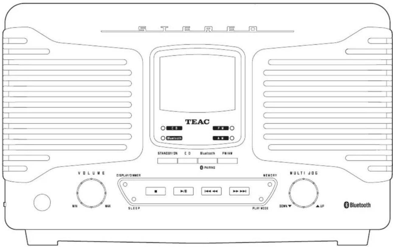 STEER EQ TEAC C0 FV Bluetooth A B STANDSY/ON C D Bluetooth FM/AM PAIRS VOLUME DISPLAY/DIMMER MEMORY MULTI JOG MIN MAX SLEEP PLAY MODE DOWN ▼ UP Bluetooth